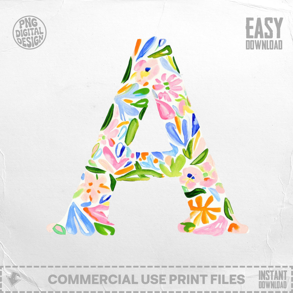 Watercolor letter A with floral pattern and "Easy Download" text.