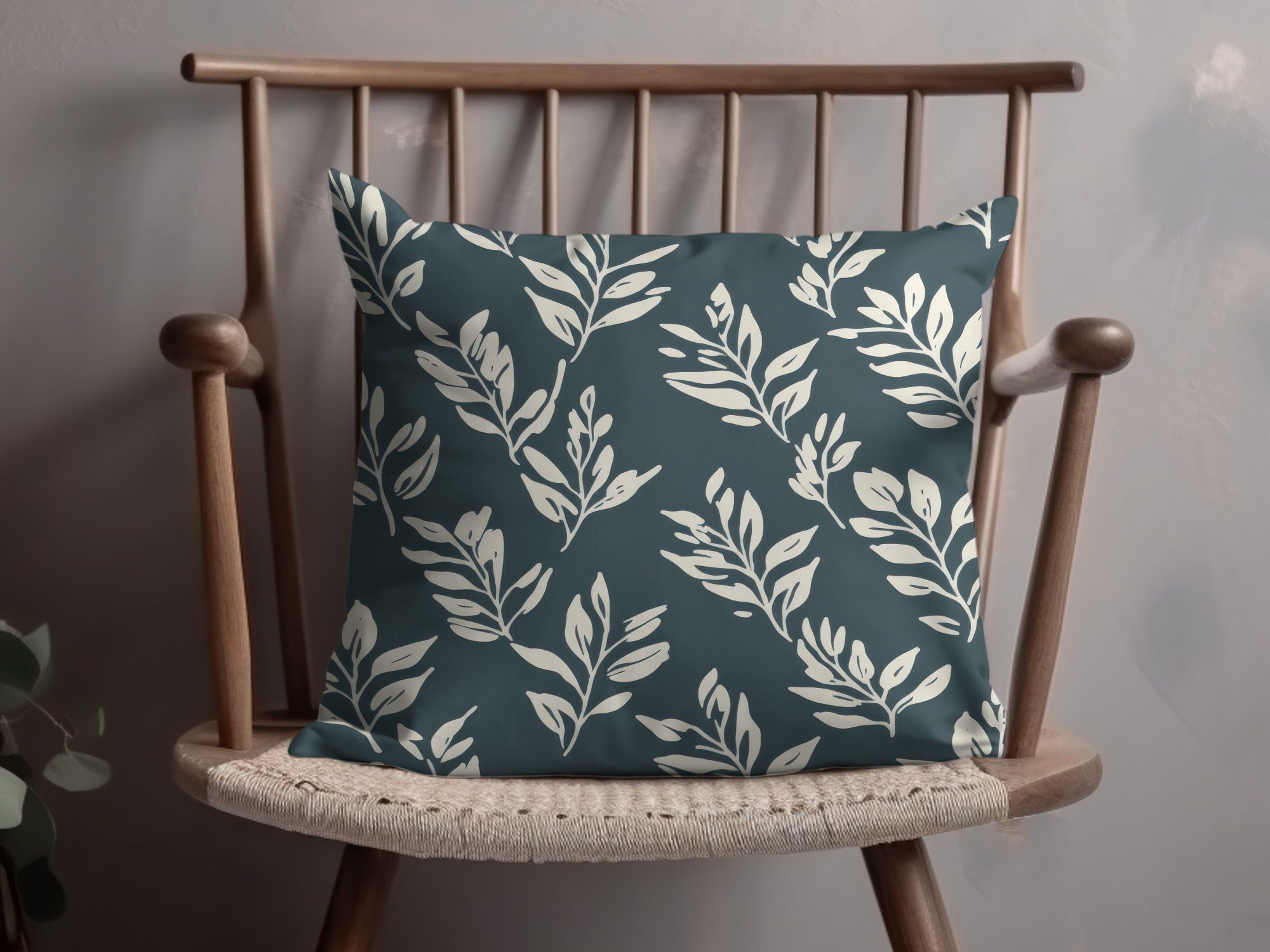 Stylish Dark Botanical Leaf Patterned Pillow Product