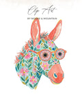 Watercolor donkey head with floral pattern and glasses, "Clip Art" and "BY MOORE & MOUNTAIN" text.
