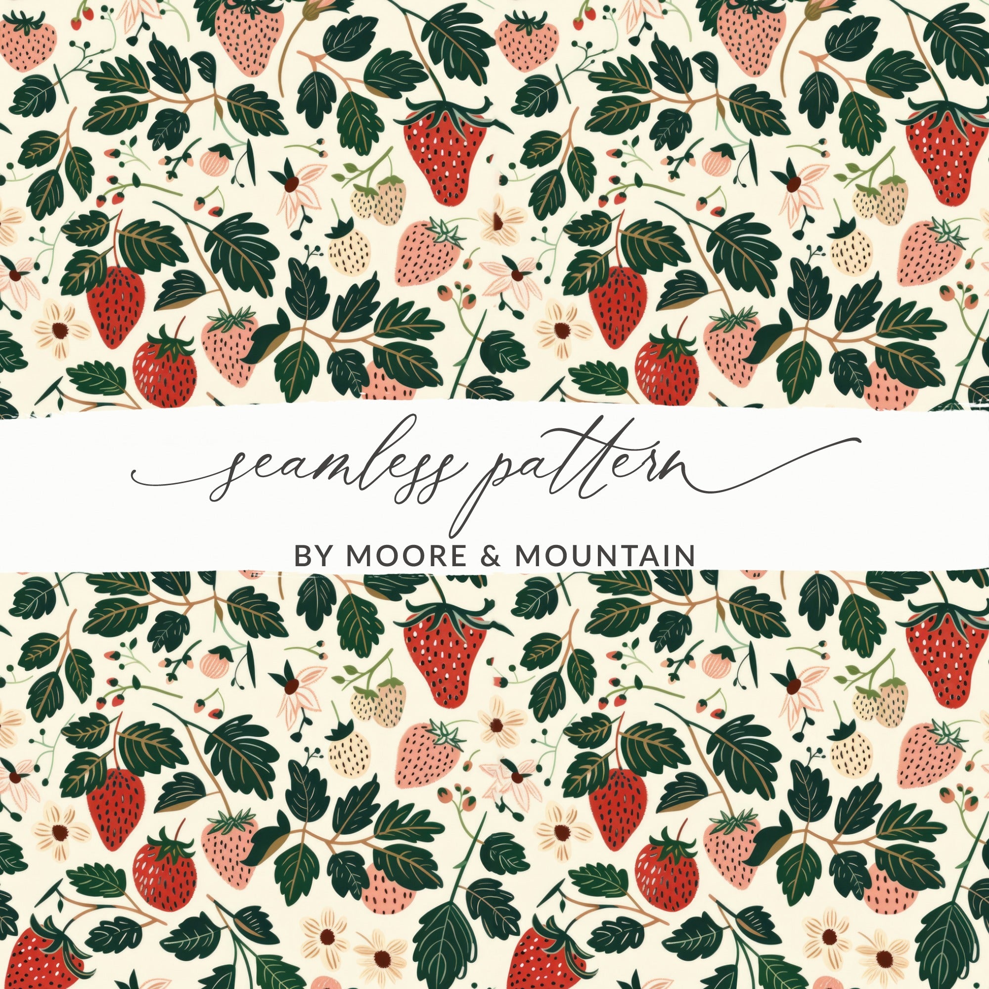 Strawberry and Leaf Seamless Pattern Design Product