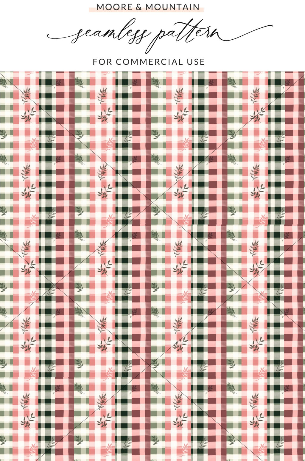 Seamless Plaid Pattern with Foliage for Commercial Use