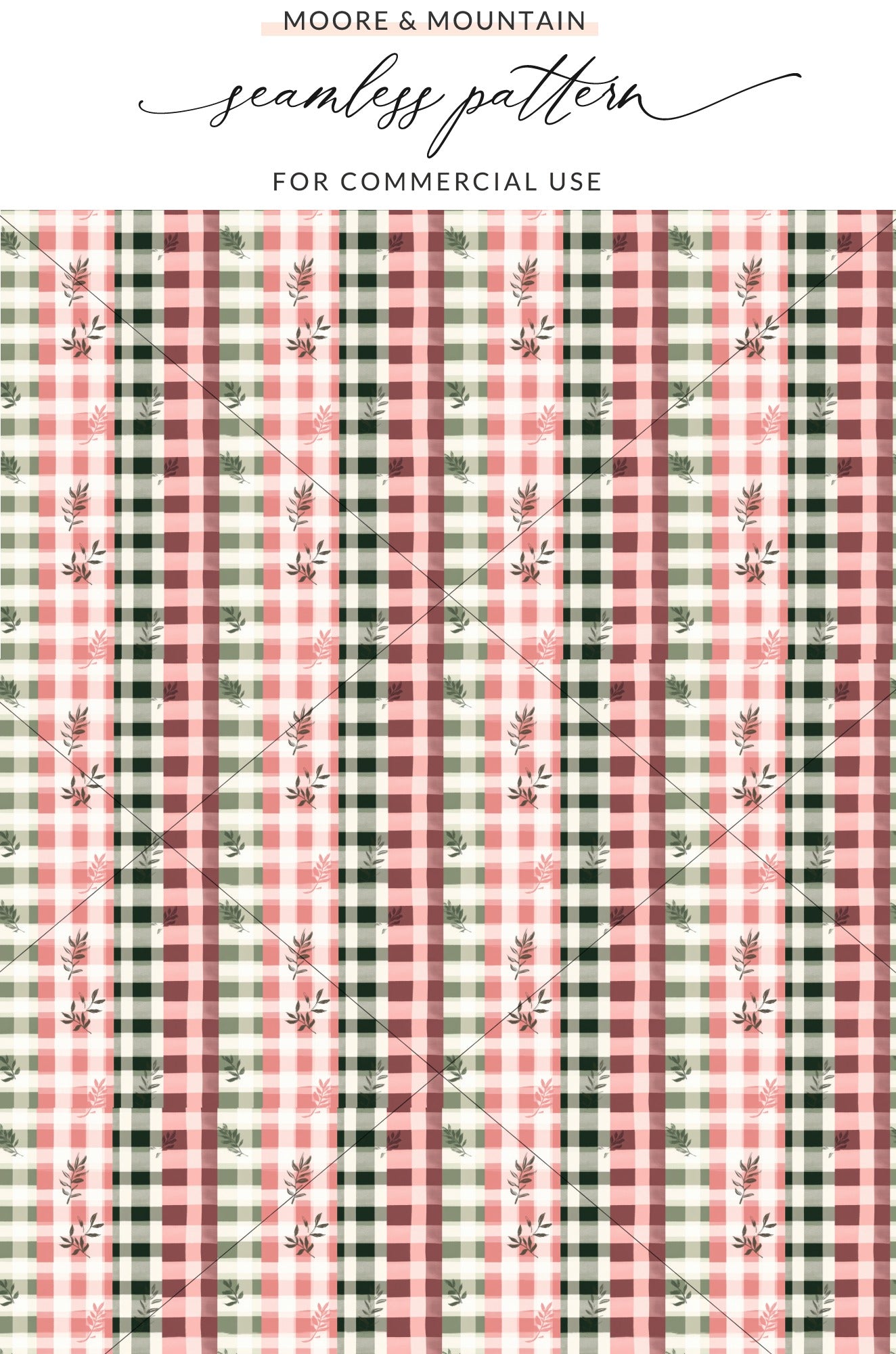 Seamless Plaid Pattern with Foliage for Commercial Use