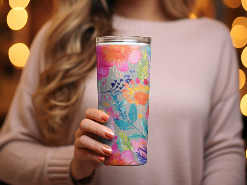 Floral Patterned Tumbler with Vibrant Blooms Design