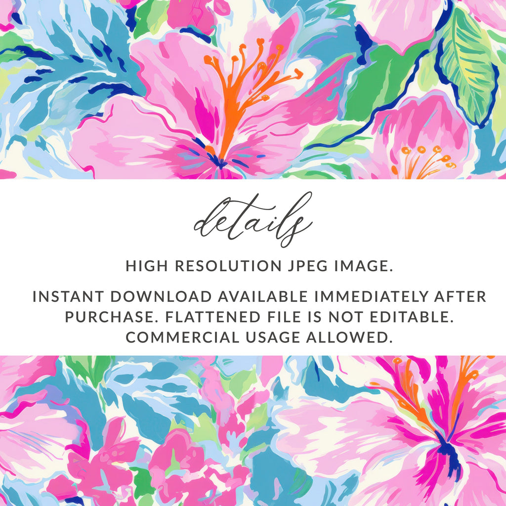 Floral print with text about high resolution JPEG and download details.
