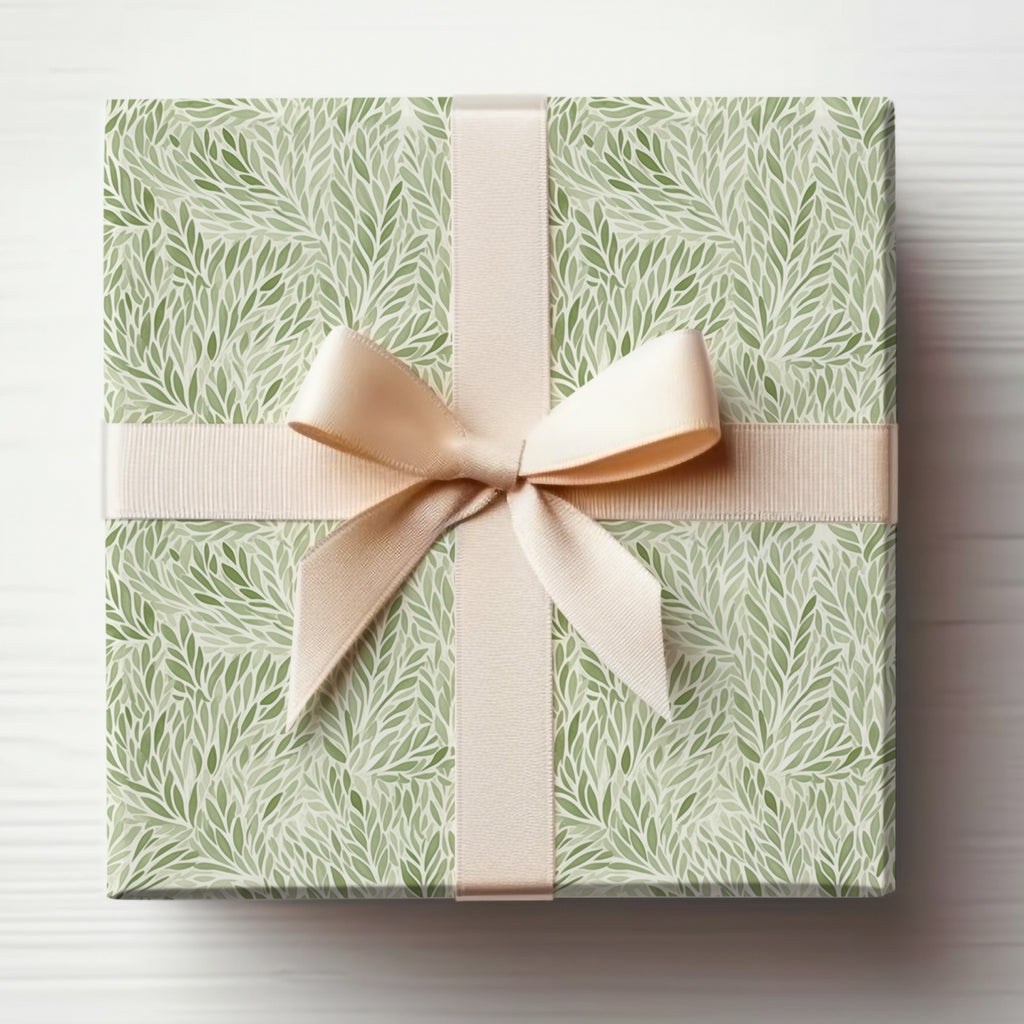 Elegant Green Leaf Patterned Gift Wrap Coordination