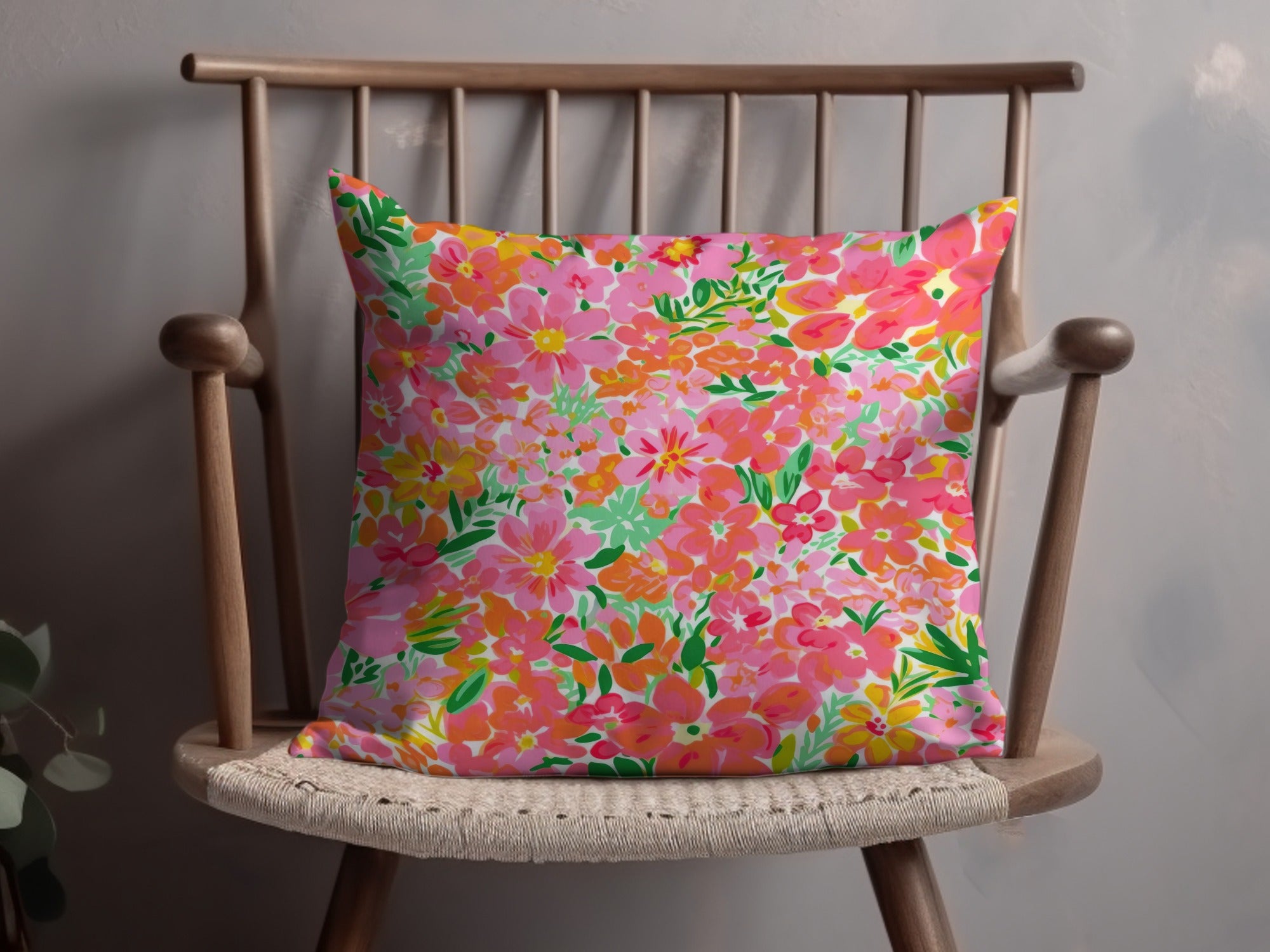 Vibrant Floral Print Decorative Throw Pillow Product