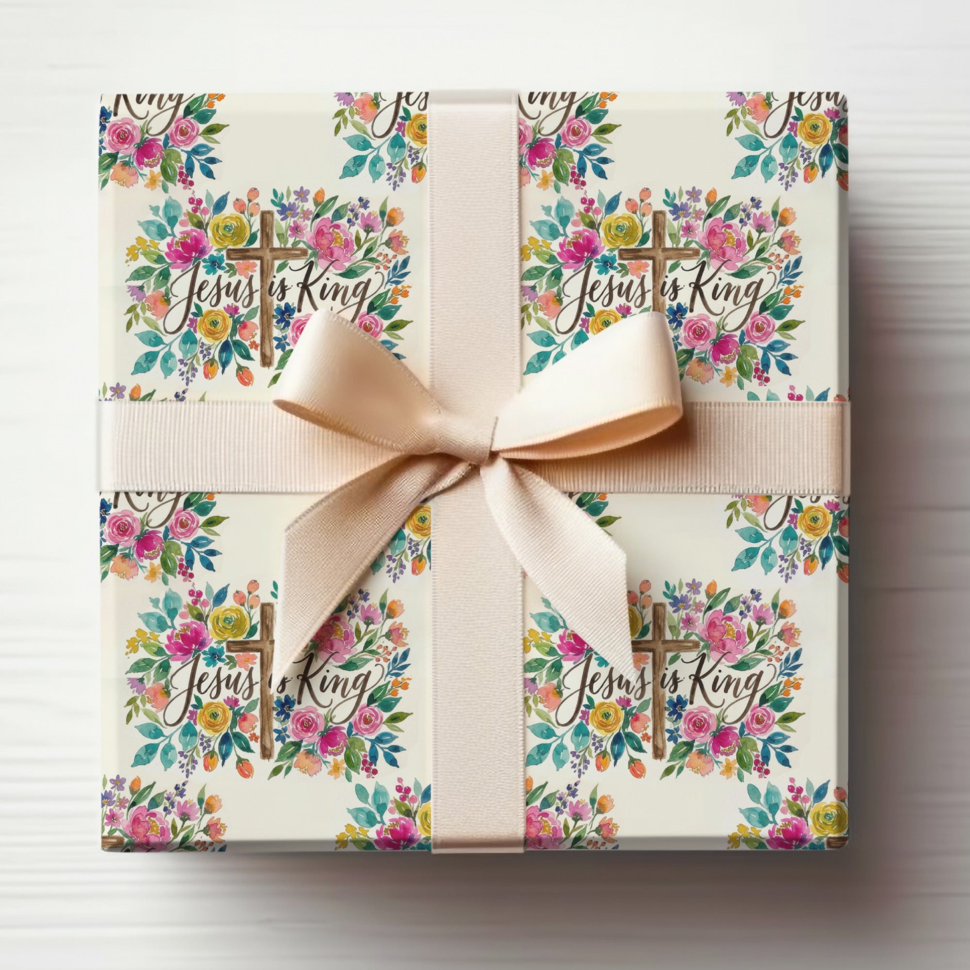 Jesus is King Floral Watercolor Cross Gift Box product type