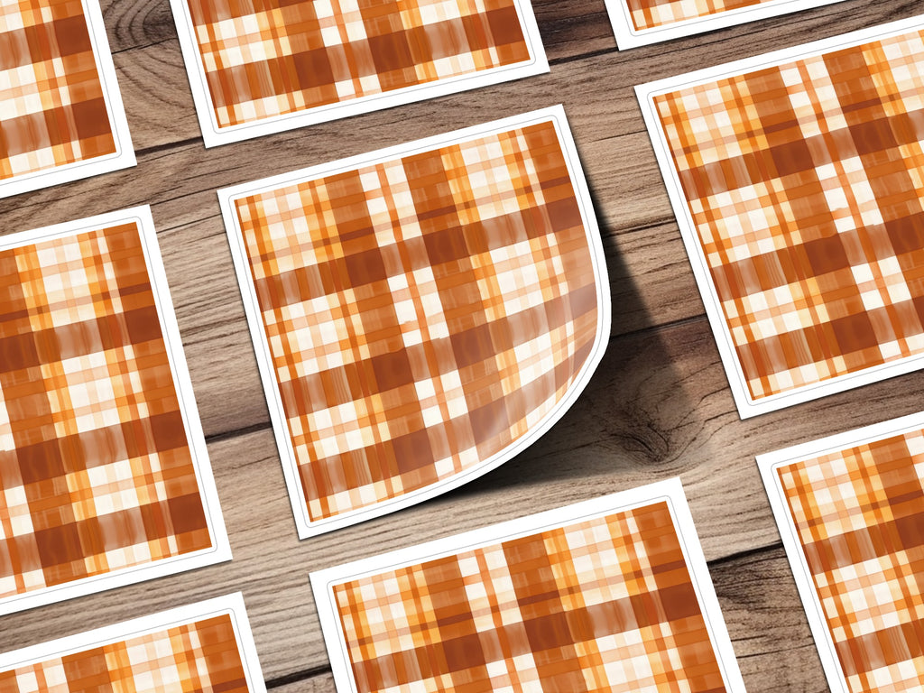Vibrant Orange Plaid Pattern Decorative Sticker Sheet