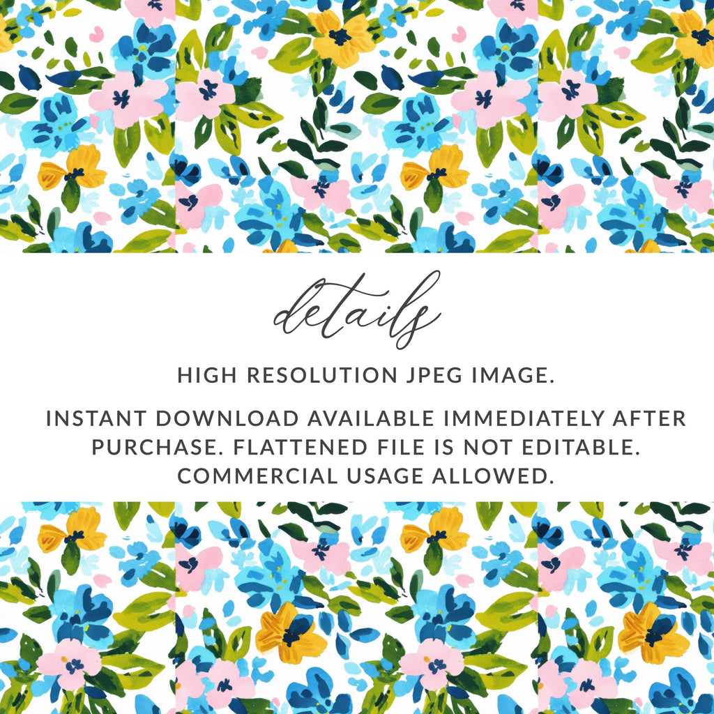 Watercolor floral pattern with text details about the file.