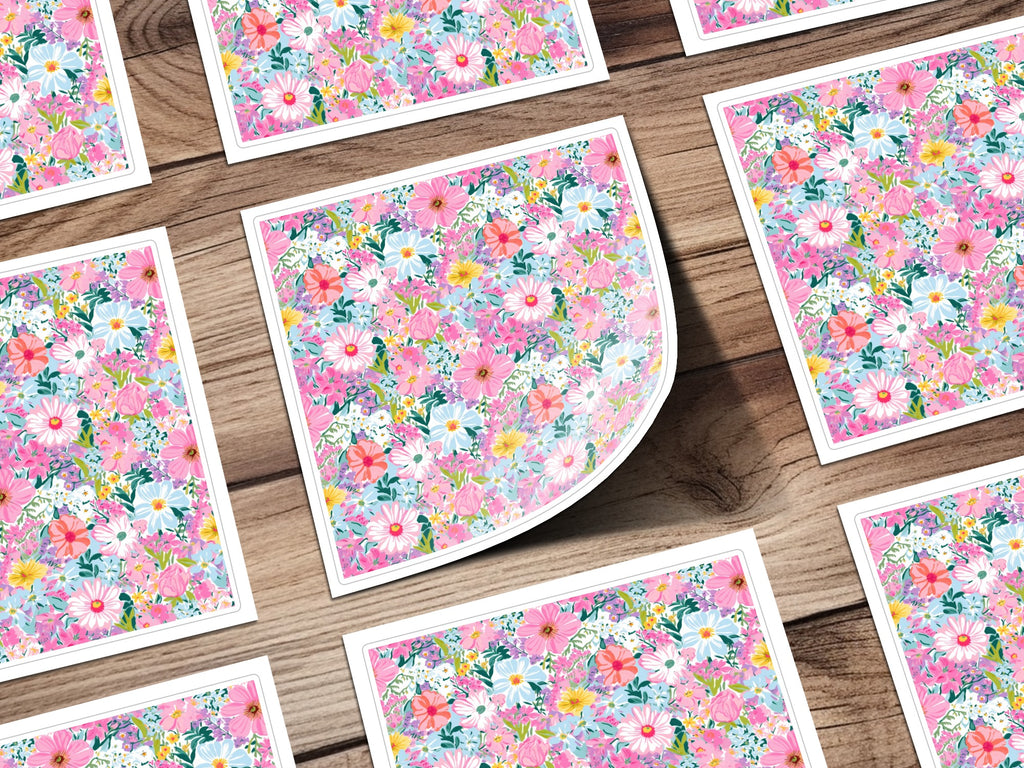 Bright Colorful Floral Pattern on Wood Sticker Sheets
