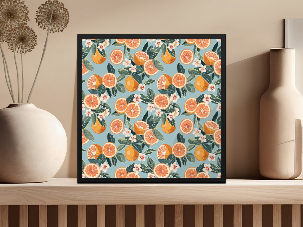 Vibrant Citrus Themed Botanical Pattern Art Print