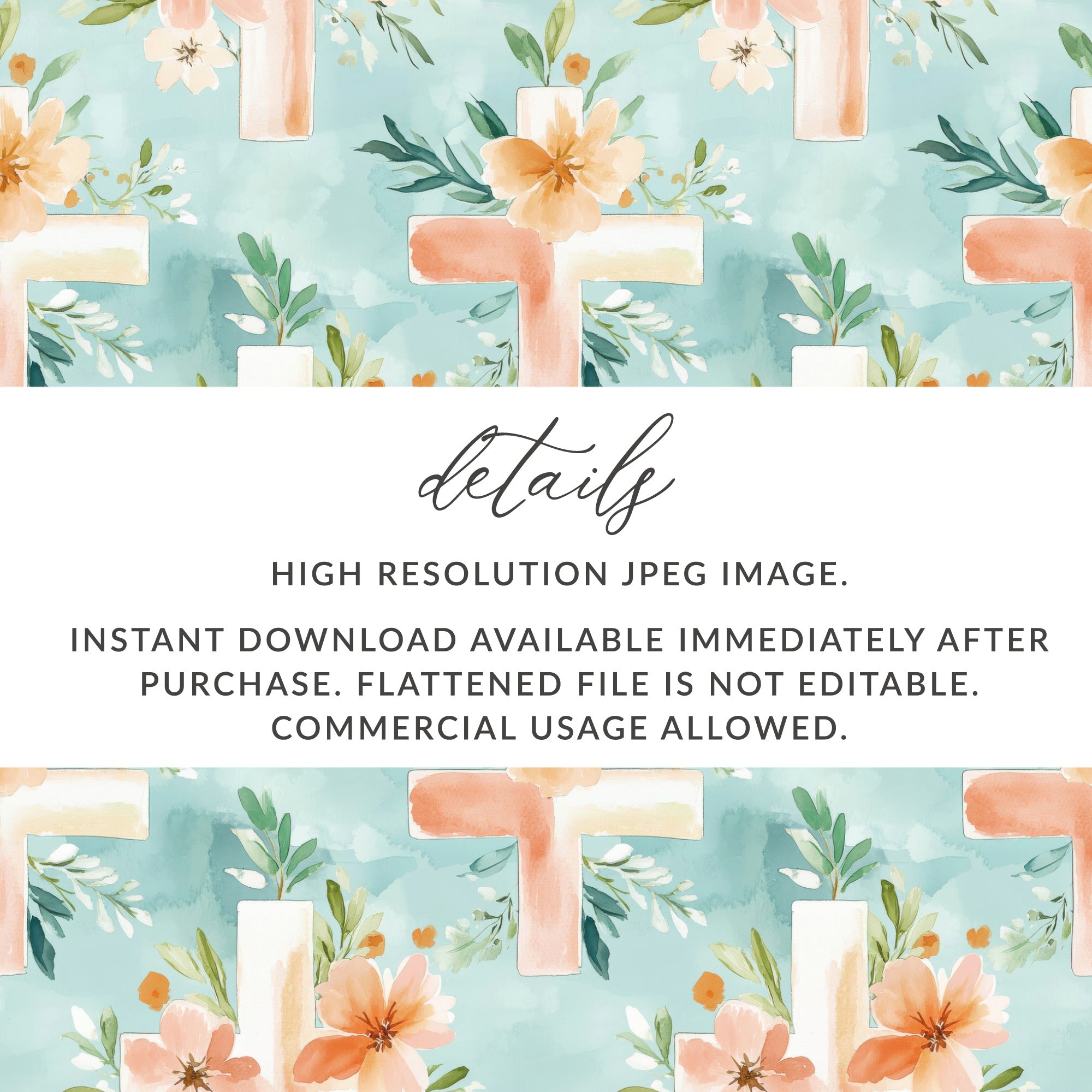 Floral Cross High Resolution Instant Download Image