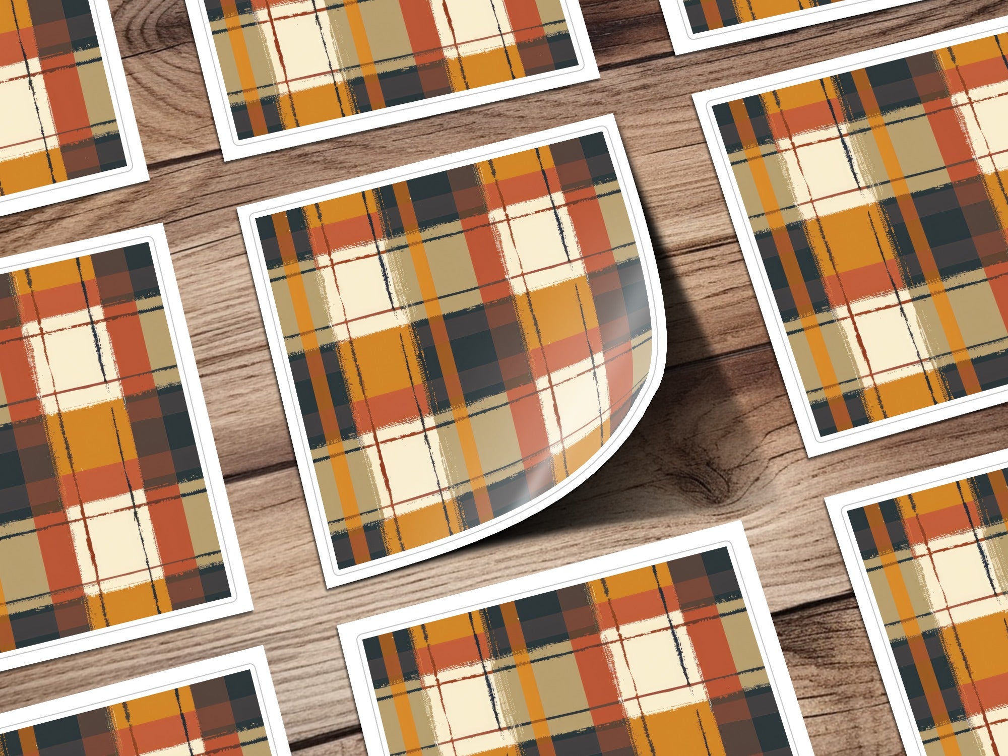 Vibrant Orange and Brown Plaid Pattern Sticker