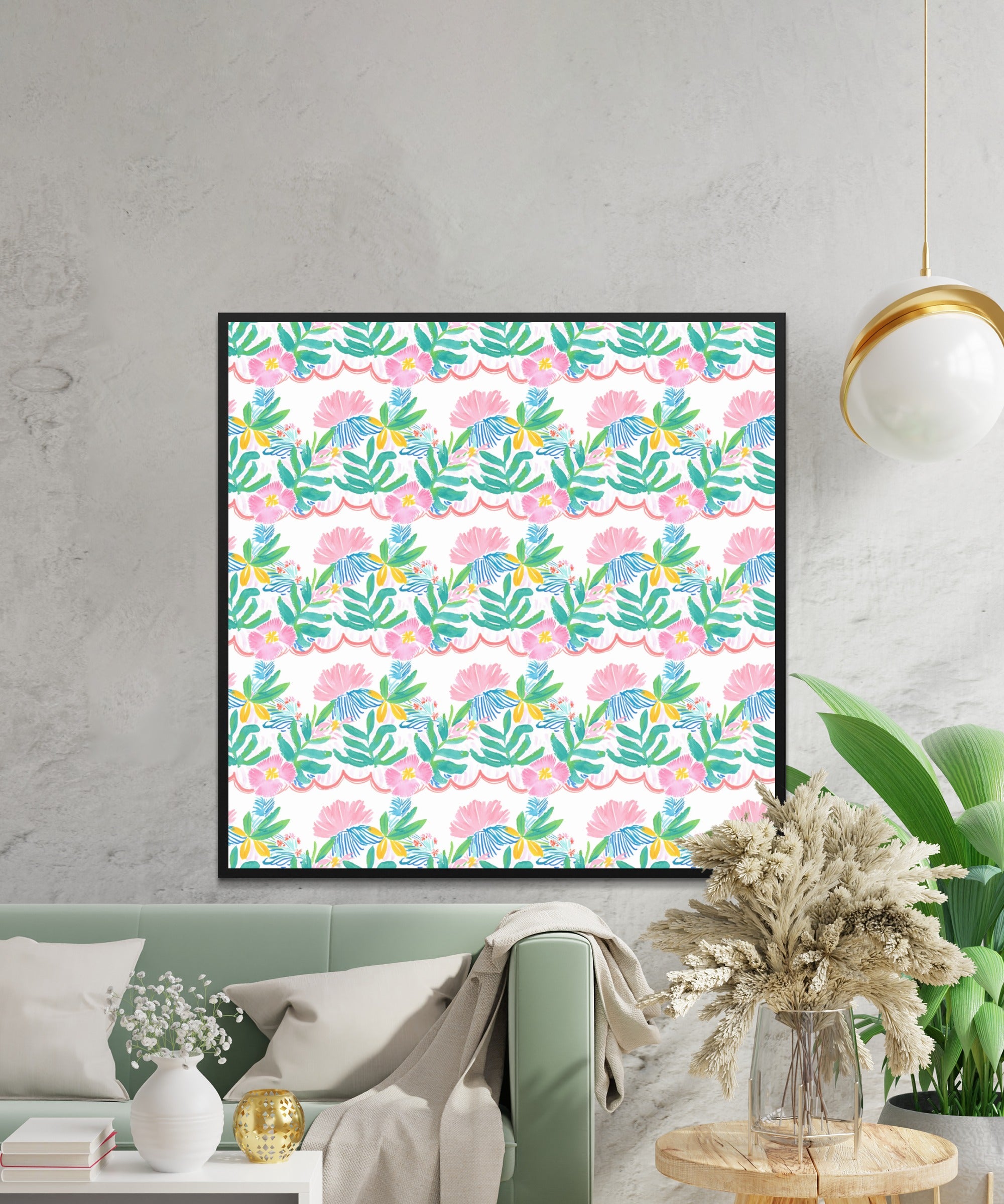 Bright Whimsical Floral Leaves Pattern Artwork product type
floral pattern
whimsical design
botanical art
colorful print
pink flowers
green leaves
yellow blossoms
blue accents
watercolor style
abstract flora
tropical vibes
summer decor
nature inspired
modern floral
artistic print
bright aesthetic
foliage pattern
home decoration
contemporary art
wall hanging