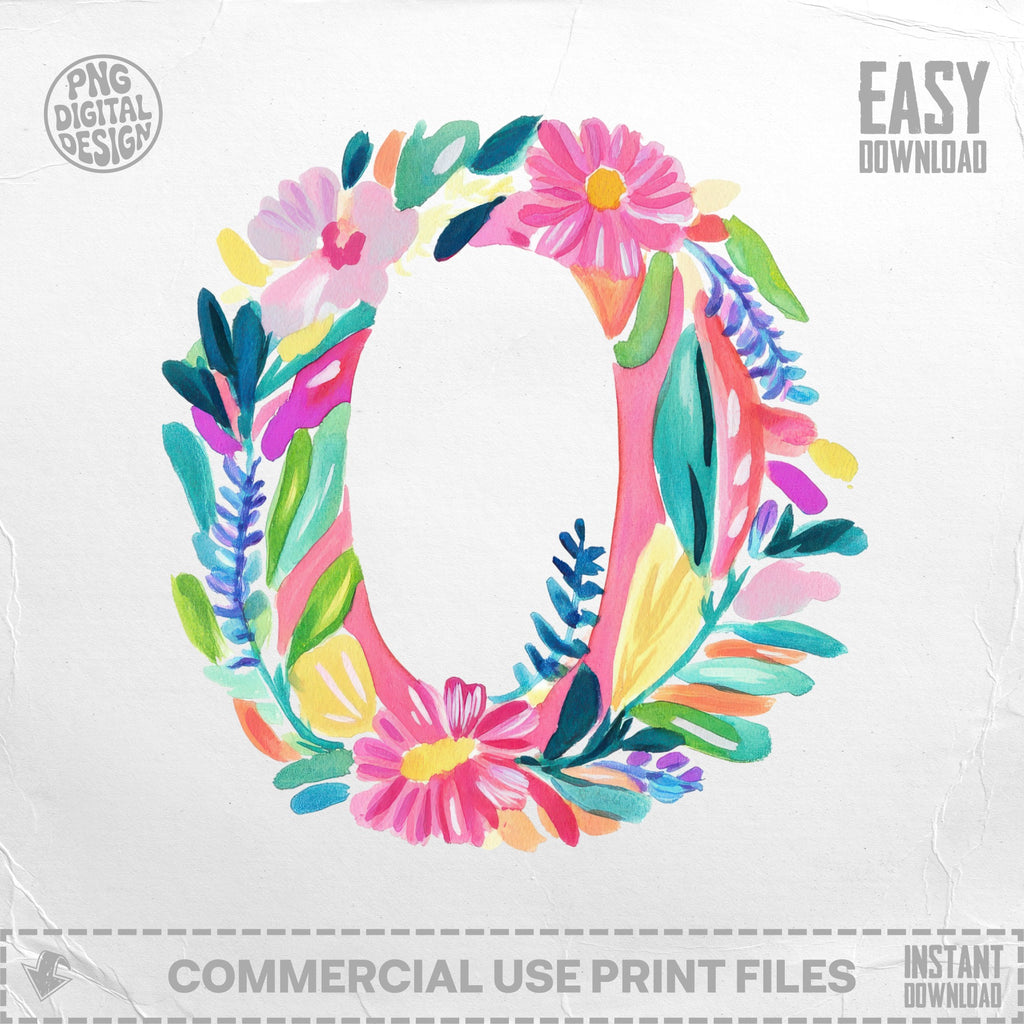 Floral letter O with watercolor texture, easy download.