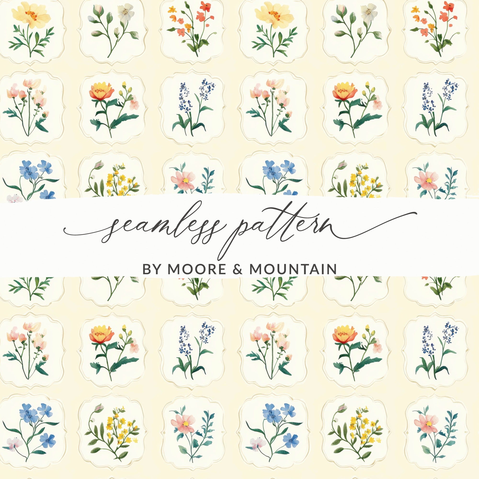 Floral Seamless Pattern, Gingham Background, Digital Paper, Watercolor Flowers, Floral Digital Download, Flower Pattern, Repeatable Pattern