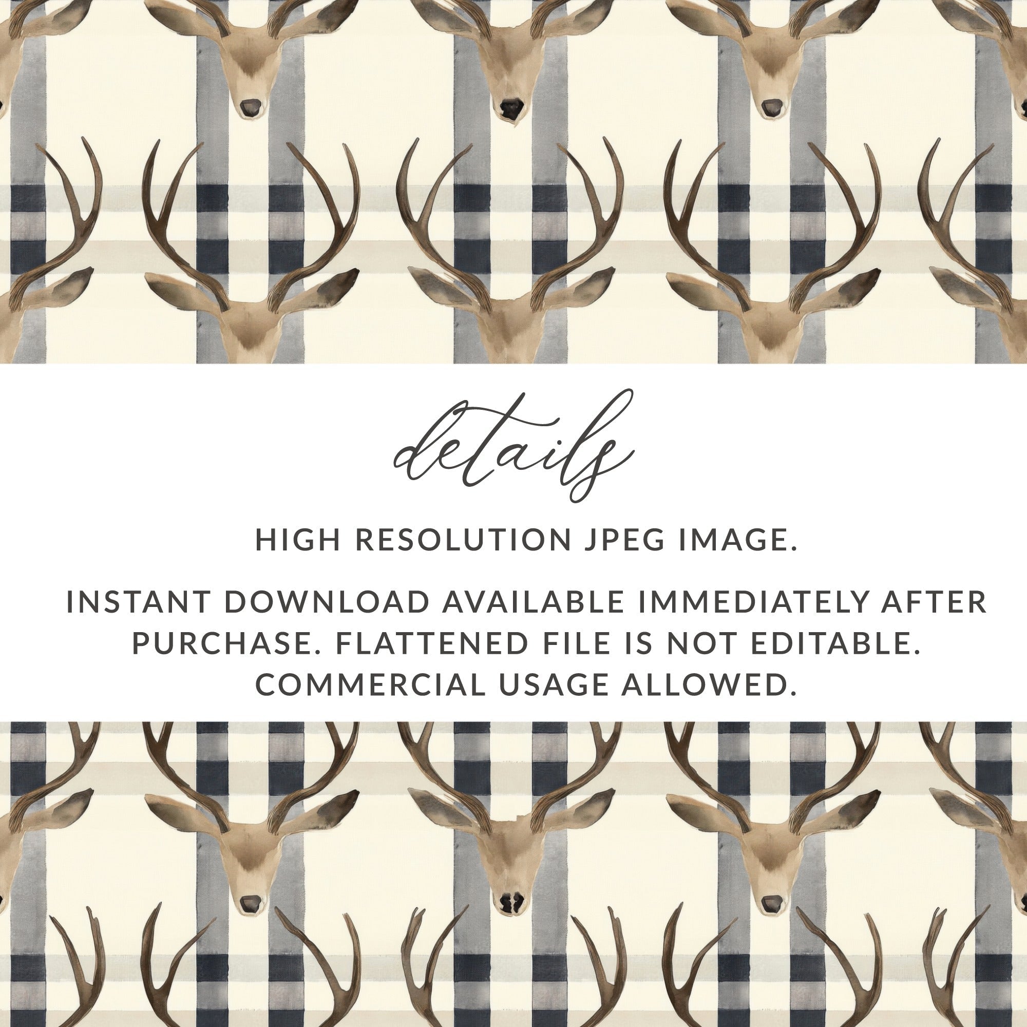 Deer Head Plaid Digital Paper, Seamless Pattern JPEG, Buffalo Check Pattern, Rustic Design, Woodland Pattern, Printable Fabric, Digital - Moore and Mountain