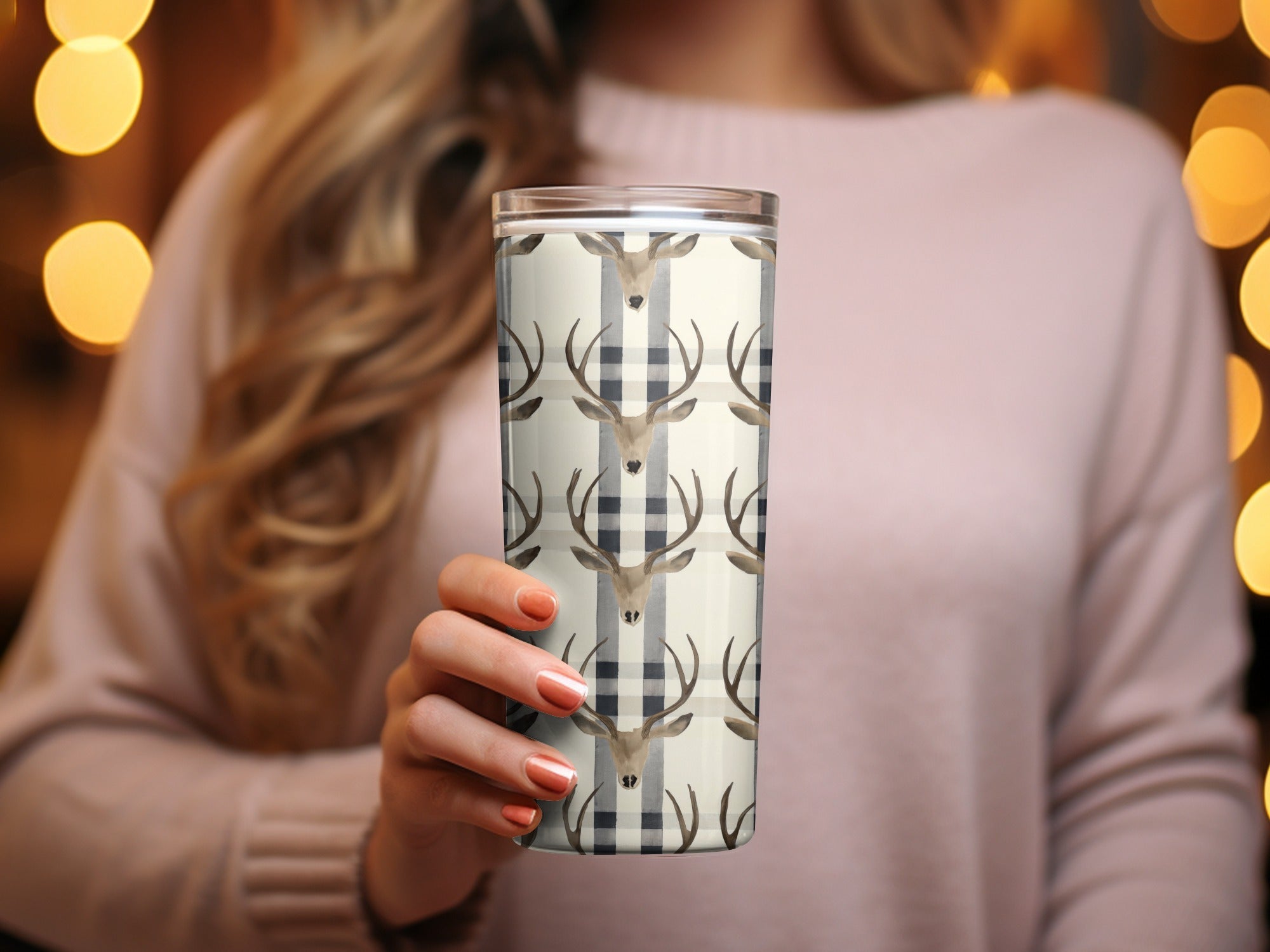 Deer Head Plaid Digital Paper, Seamless Pattern JPEG, Buffalo Check Pattern, Rustic Design, Woodland Pattern, Printable Fabric, Digital - Moore and Mountain