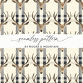 Deer Head Plaid Digital Paper, Seamless Pattern JPEG, Buffalo Check Pattern, Rustic Design, Woodland Pattern, Printable Fabric, Digital - Moore and Mountain