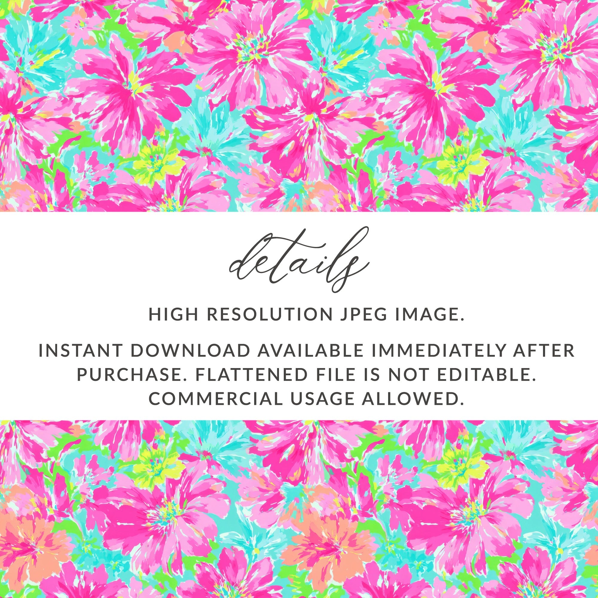 Floral pattern with text about digital download.
