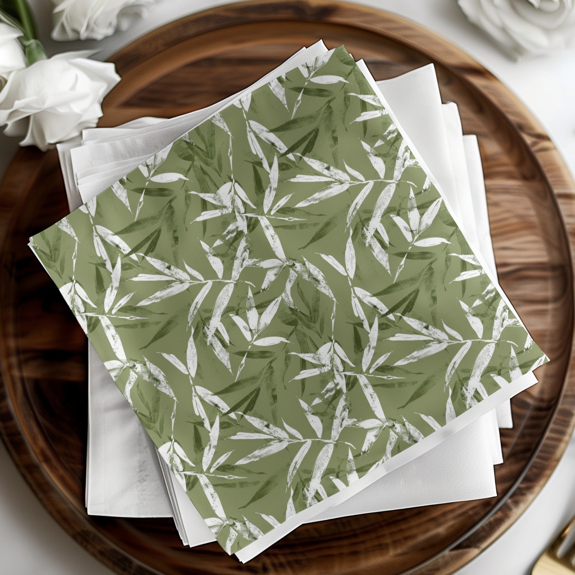 Green Bamboo Print Decorative Napkins Set