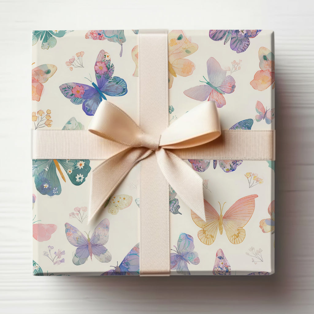 Beautiful Butterfly Gift Wrap Design with Ribbon