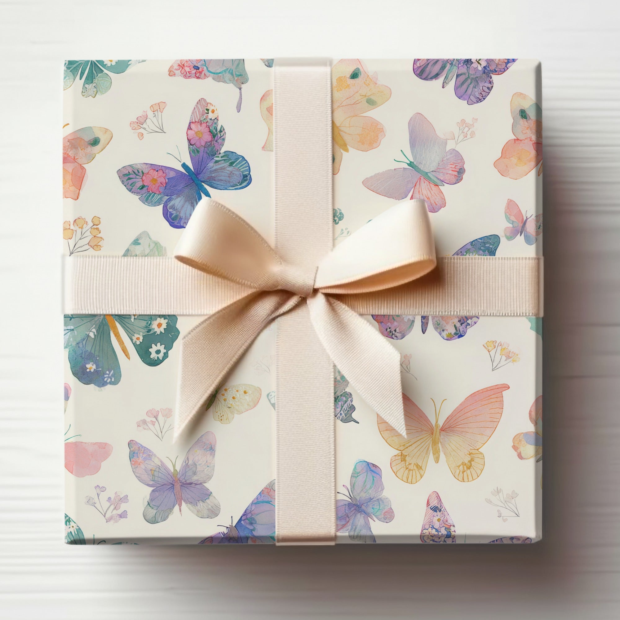 Beautiful Butterfly Gift Wrap Design with Ribbon