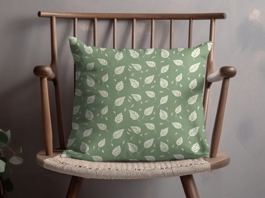 Green Cushion with White Leaf Pattern for Home Decor