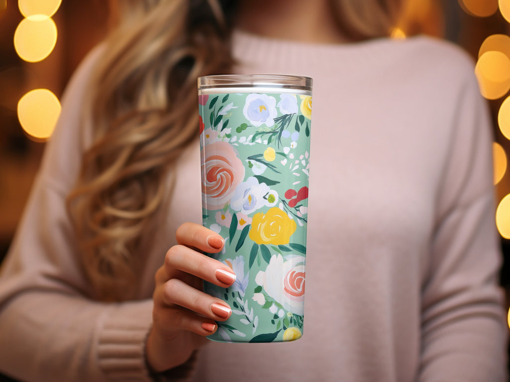 Abstract Floral Seamless Pattern, Spring Ditsy Digital Paper, Acrylic Painted, Fine Art Floral, Green and Pink, Modern Gouache