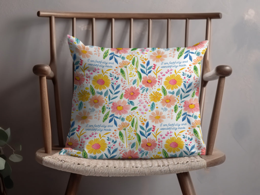 Colorful Floral Accent Pillow with Inspirational Quote