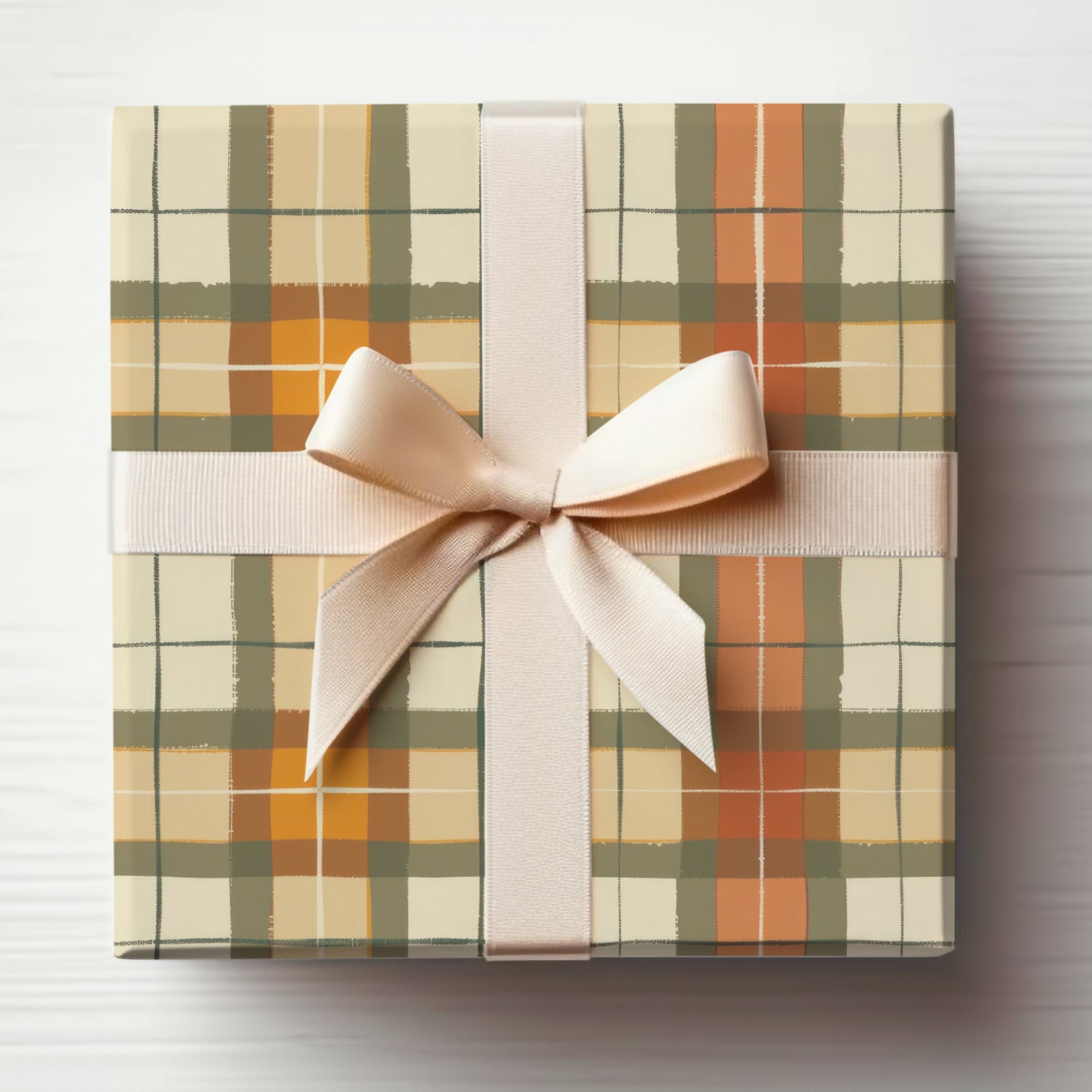 Elegant Plaid Pattern Gift Box with Cream Ribbon