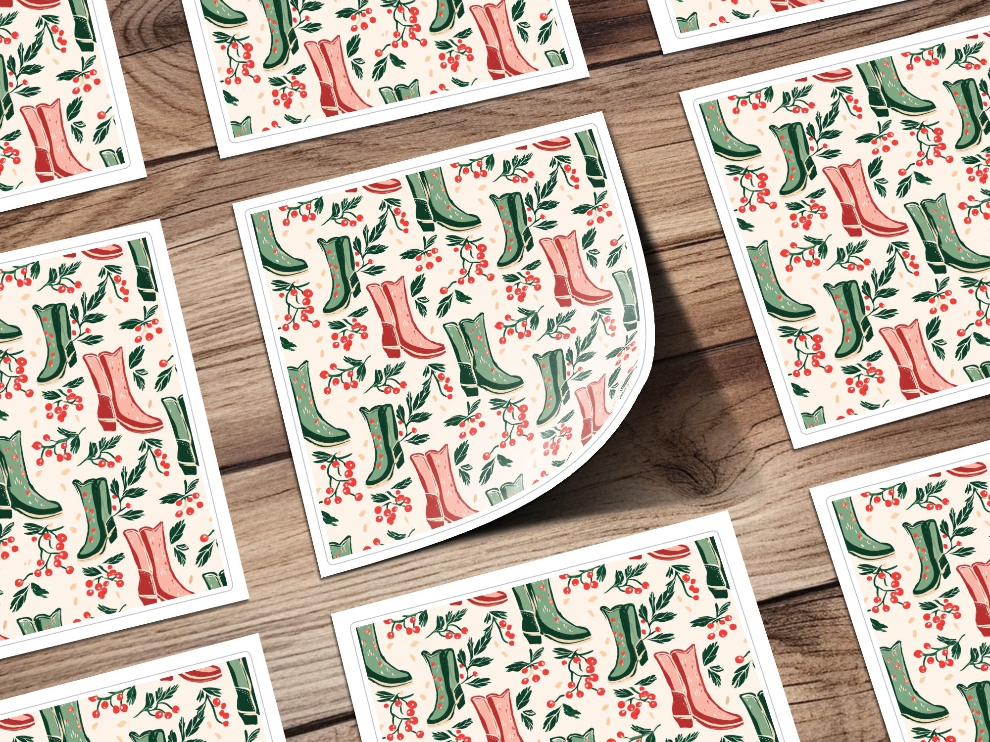 Digital Cowboy Boots and Berries Seamless Pattern, Christmas, Autumn Digital Paper, 12x12 JPEG File, Fabric Design, Scrapbooking - Moore and Mountain