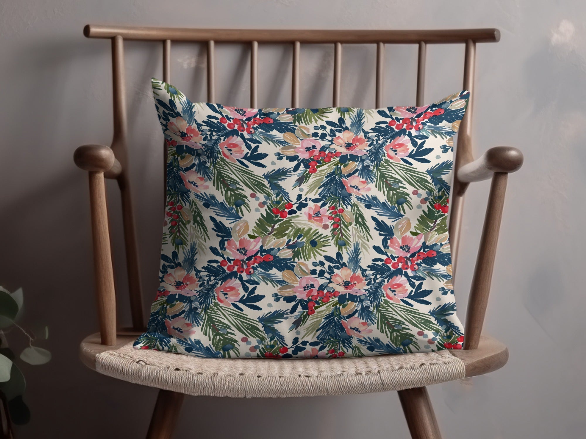 Digital Floral Christmas Seamless Pattern, Watercolor Flowers Pine Branches, Repeating Fabric Design, Scrapbooking Paper, Commercial Use - Moore and Mountain