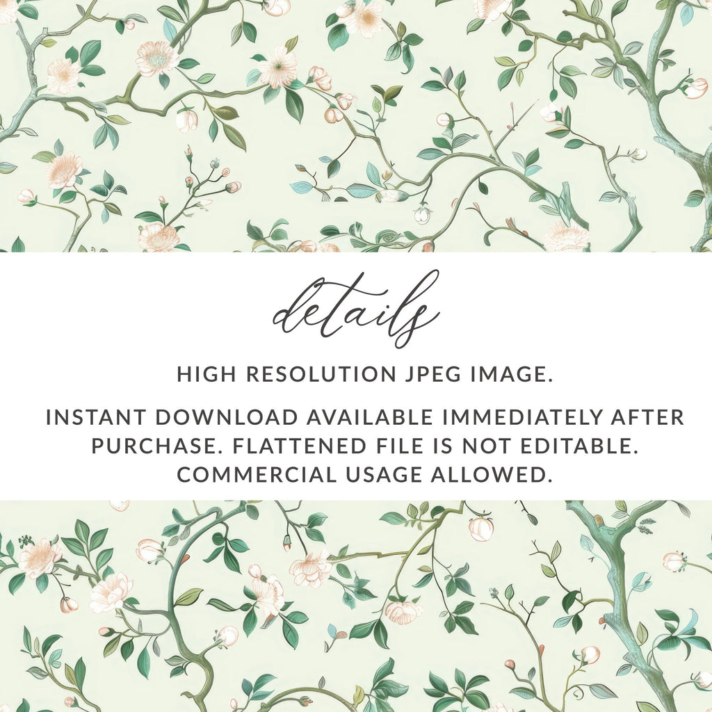 Digital Floral Pattern, Seamless Blossom Design, Chinoiserie Style, Flower Wallpaper, Printable Fabric Pattern, Floral Digital Paper - Moore and Mountain