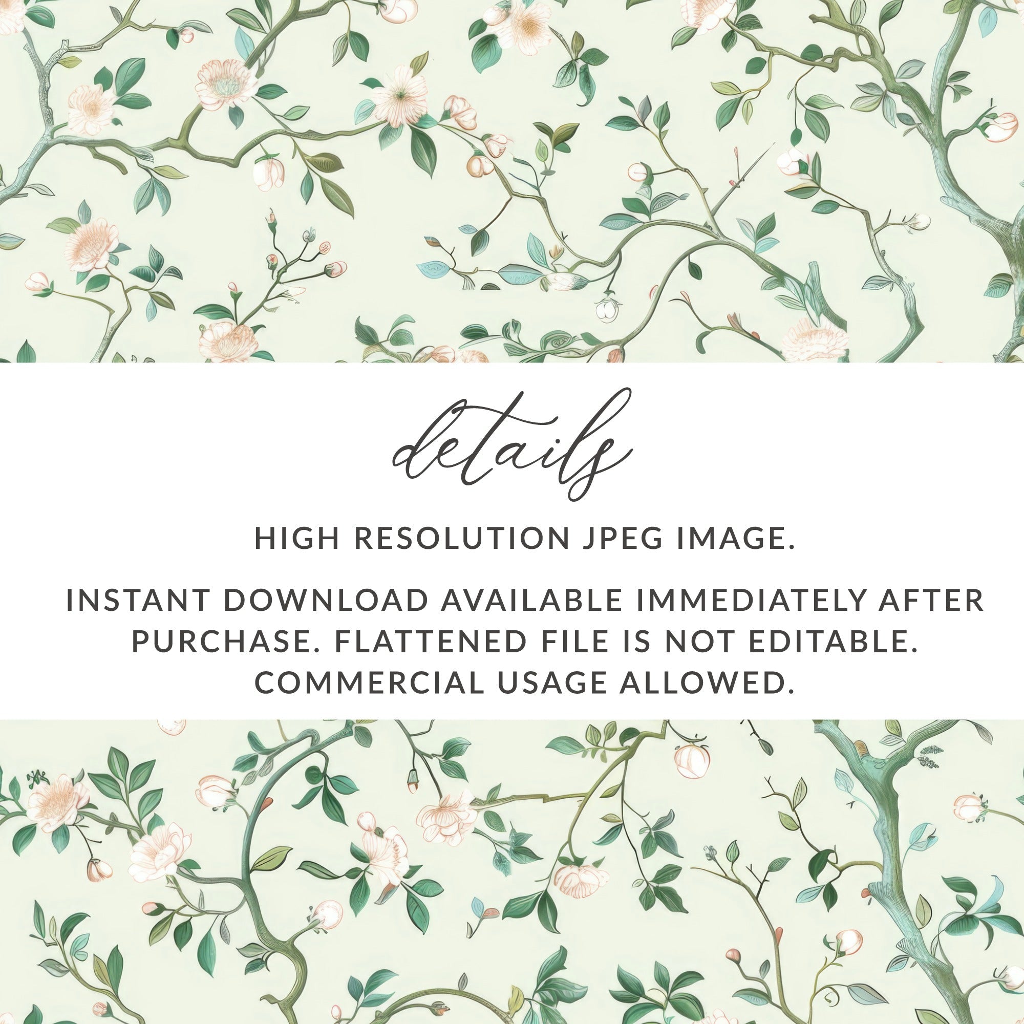 Digital Floral Pattern, Seamless Blossom Design, Chinoiserie Style, Flower Wallpaper, Printable Fabric Pattern, Floral Digital Paper - Moore and Mountain