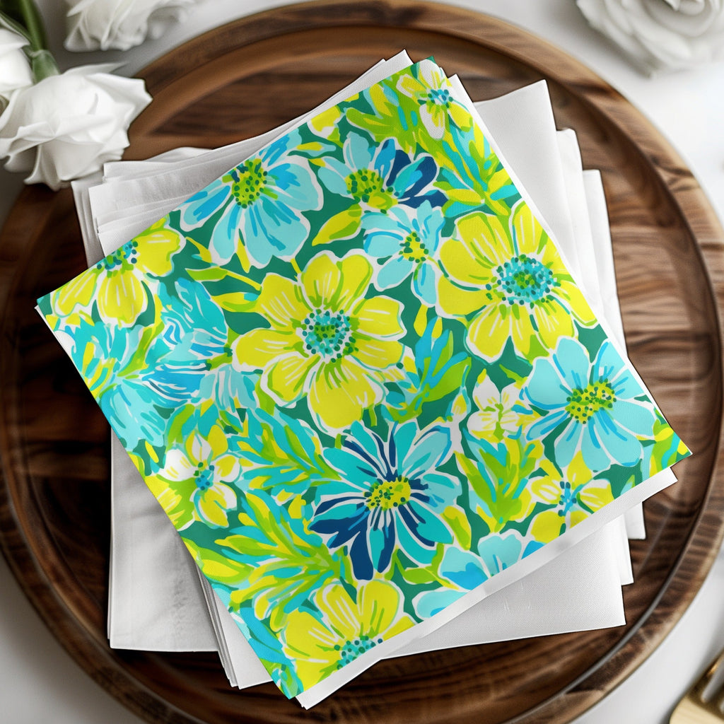 Digital Floral Pattern, Seamless Flower Design, Turquoise Yellow Green, 12x12 JPEG, Digital Paper, Spring Summer Fabric, Scrapbooking - Moore and Mountain