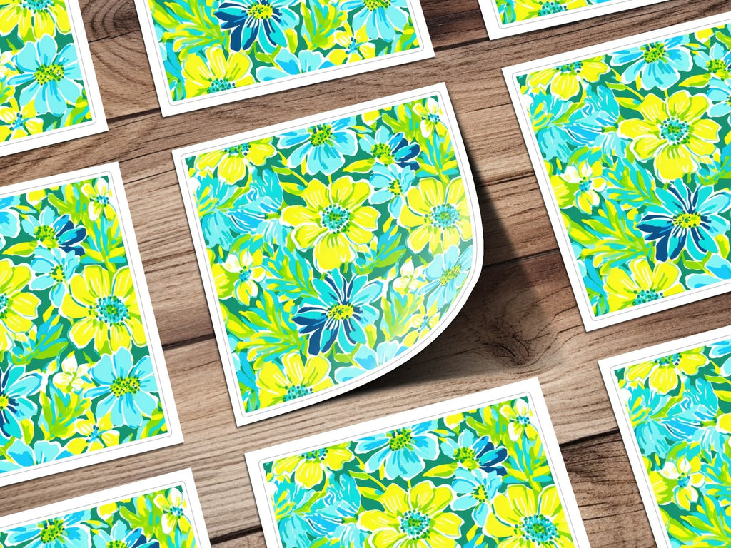 Digital Floral Pattern, Seamless Flower Design, Turquoise Yellow Green, 12x12 JPEG, Digital Paper, Spring Summer Fabric, Scrapbooking - Moore and Mountain