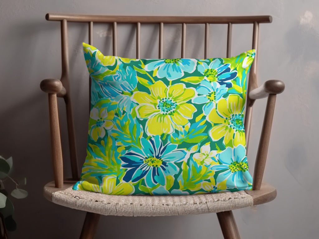 Digital Floral Pattern, Seamless Flower Design, Turquoise Yellow Green, 12x12 JPEG, Digital Paper, Spring Summer Fabric, Scrapbooking - Moore and Mountain