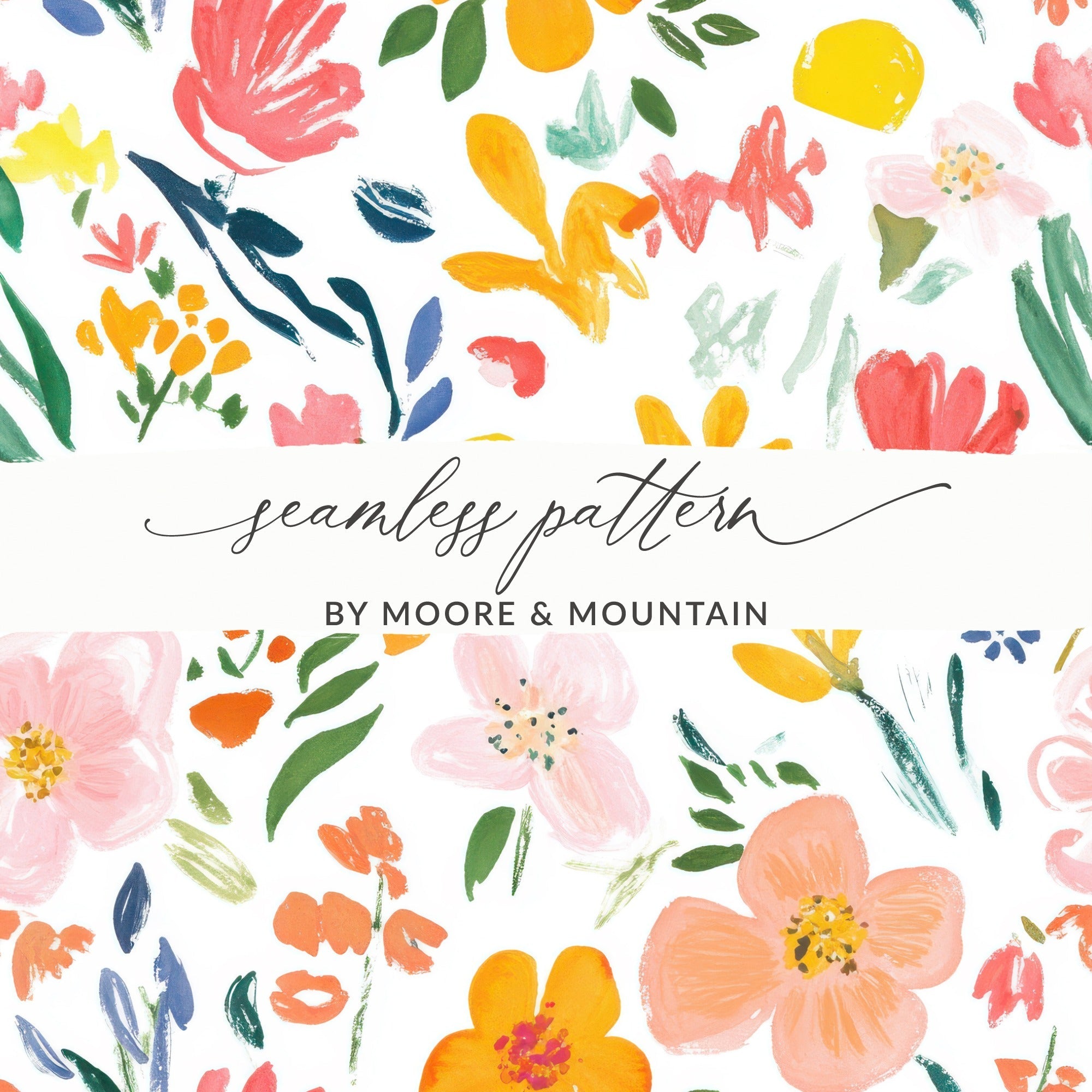 Digital Floral Seamless Pattern, Watercolor Flowers, Repeat Pattern, Fabric Design, Printable Paper, Scrapbooking, Spring Florals - Moore and Mountain