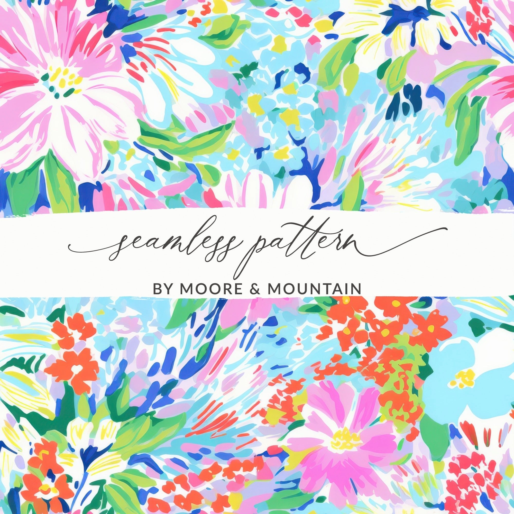 Digital Preppy Floral Ditsy Floral, Pastel Flower Design, Vibrant Print, Repeating Flower Background, Digital Paper for Fabric, Pink Flower Art - Moore and Mountain