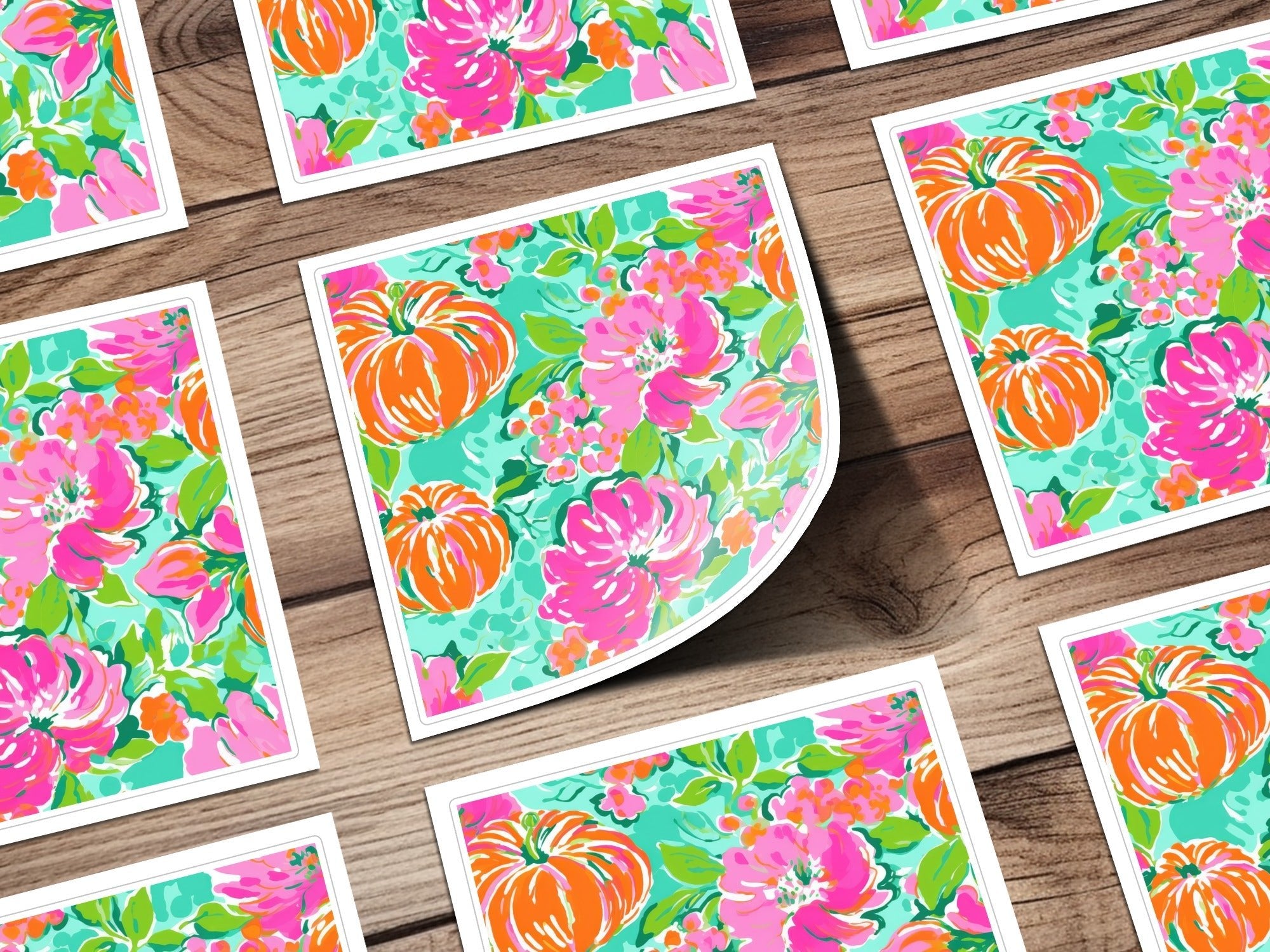 Digital Pumpkin Flower Seamless Pattern, Fall Floral Print, Bold Pink Orange Autumn Design, Fabric Pattern, 12x12 JPEG Files - Moore and Mountain