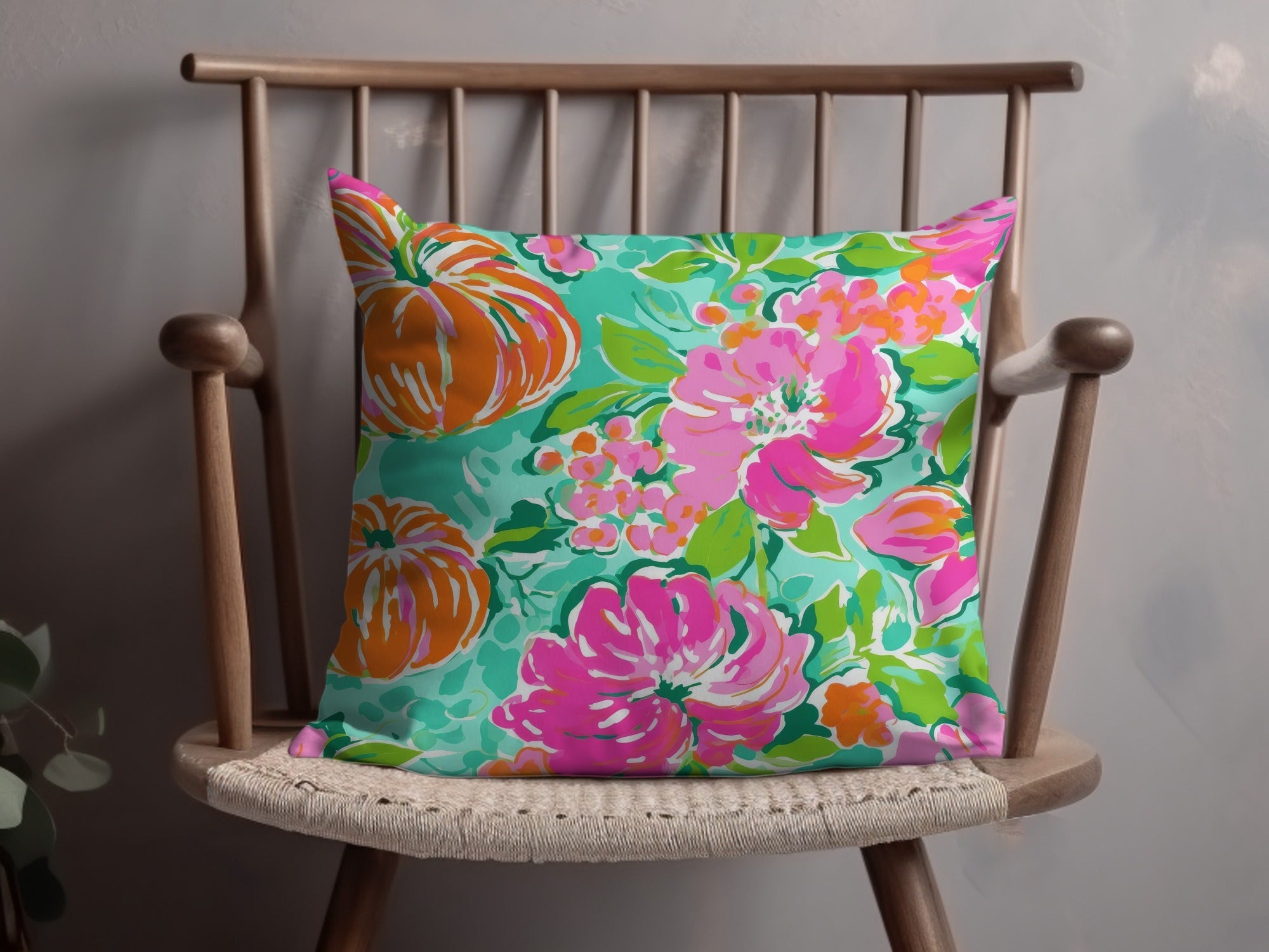 Digital Pumpkin Flower Seamless Pattern, Fall Floral Print, Bold Pink Orange Autumn Design, Fabric Pattern, 12x12 JPEG Files - Moore and Mountain