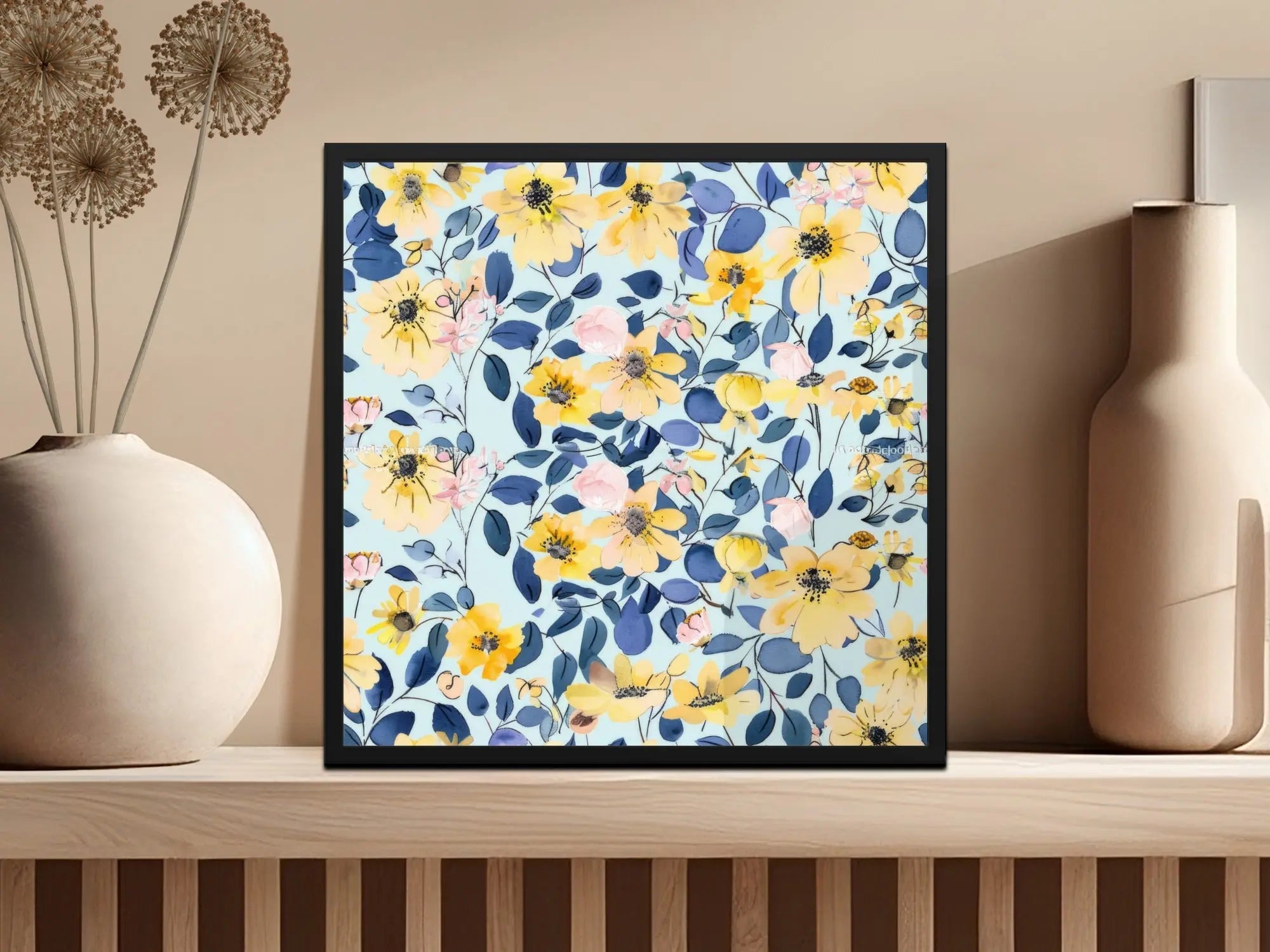 Digital Yellow Floral Seamless Pattern, Watercolor Flowers Fabric Design, Botanical Digital Paper, Spring Textile Print, JPEG Files - Moore and Mountain