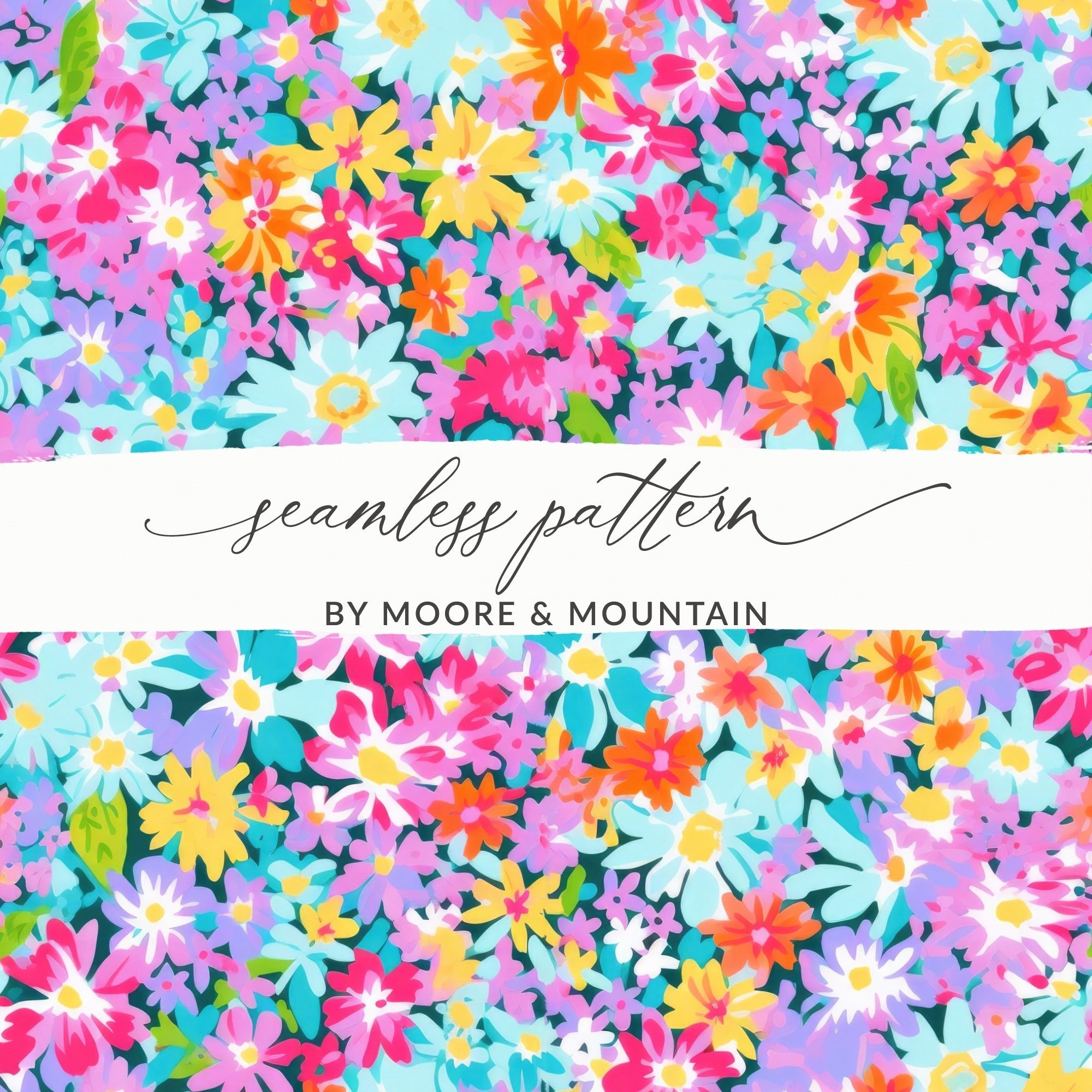 Ditsy Digital Floral Pattern, Seamless Flower Design, Colorful Background, Repeating Fabric Print, Scrapbooking Paper, Digital Download - Moore and Mountain