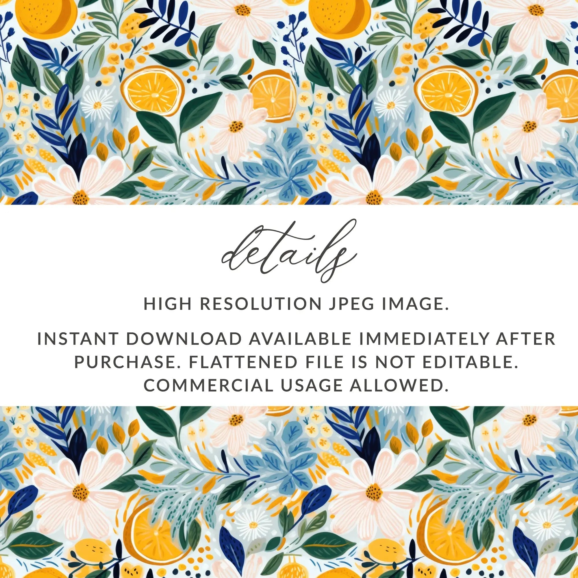 Ditsy Floral Citrus Seamless Pattern Digital Download, Flower Repeat Pattern, Botanical Print, Summer Fabric Design, Surface Pattern Design - Moore and Mountain