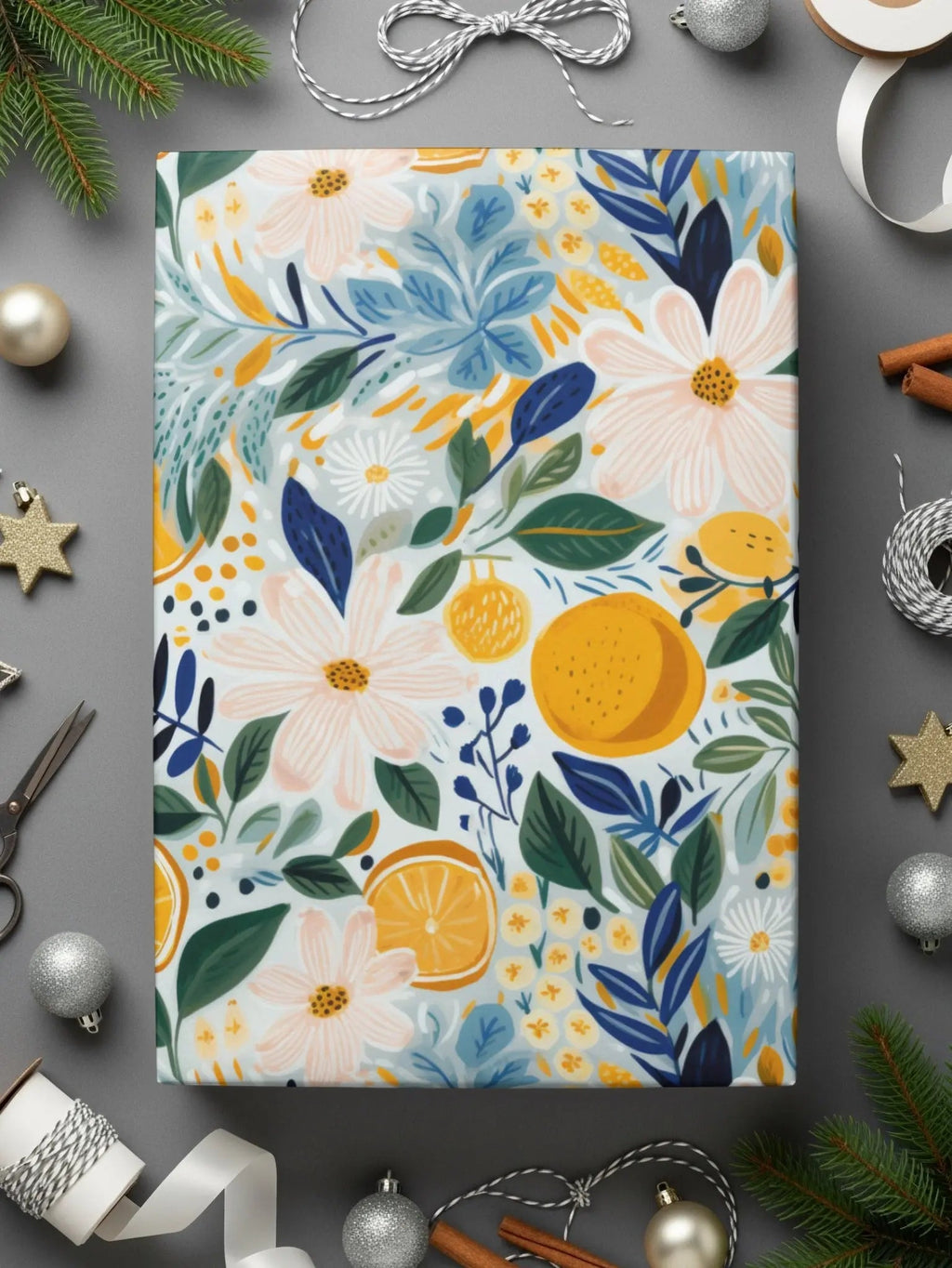 Ditsy Floral Citrus Seamless Pattern Digital Download, Flower Repeat Pattern, Botanical Print, Summer Fabric Design, Surface Pattern Design - Moore and Mountain