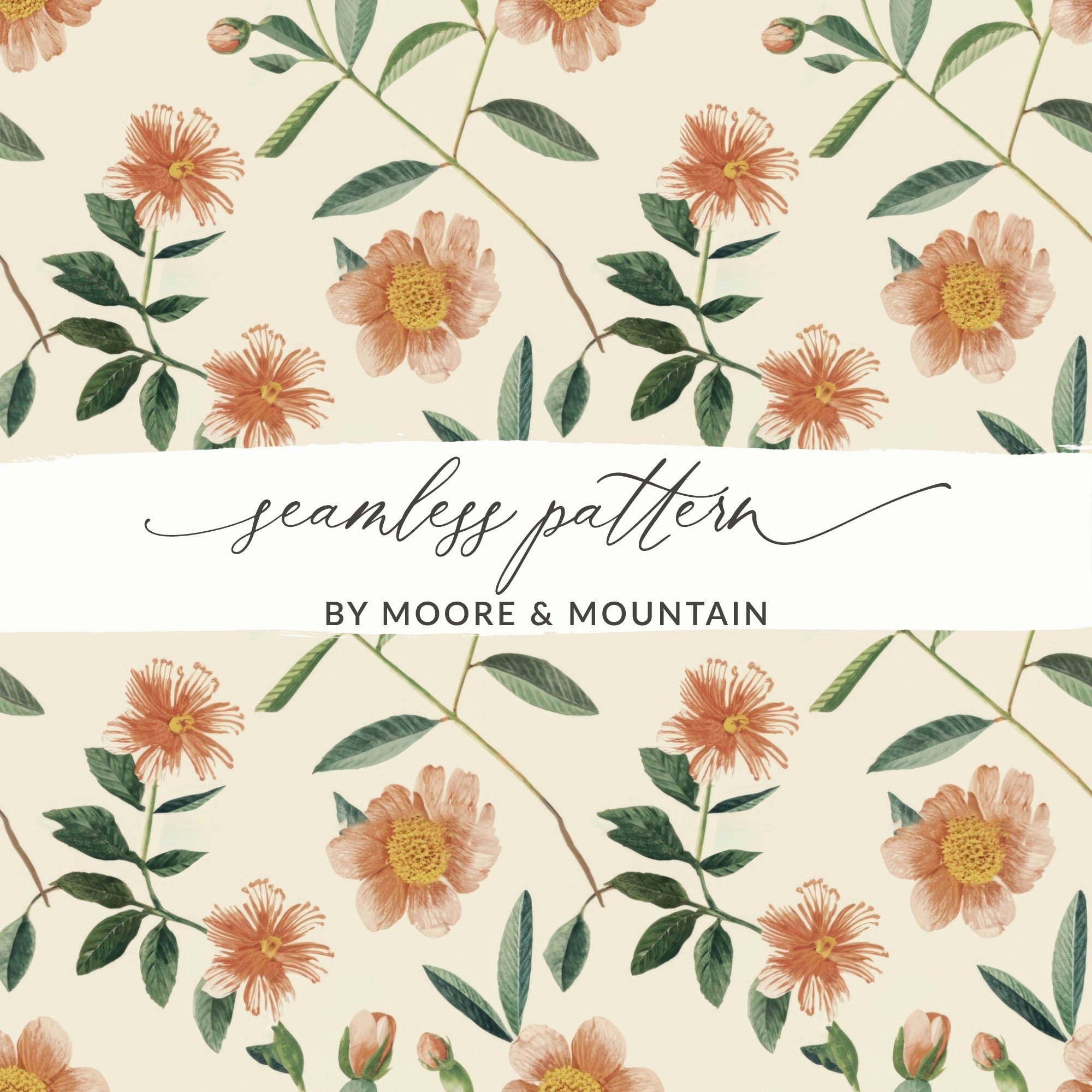 Ditsy Floral Digital Paper, Peach Flower Pattern, Seamless Pattern Design, Repeat Pattern Download, Botanical Print, Surface Pattern Digital - Moore and Mountain