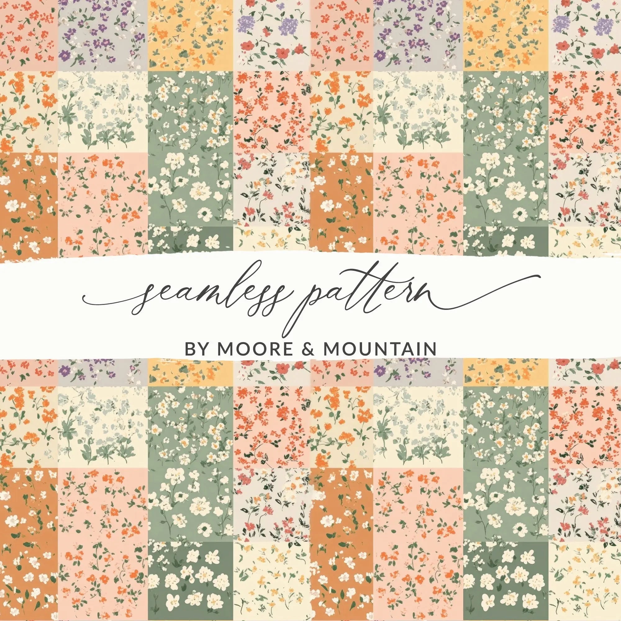 Ditsy Floral Digital Paper,Patchwork Floral Seamless Pattern, Flower Background, Fabric Design, Scrapbooking, Digital Download, Quilting Paper - Moore and Mountain
