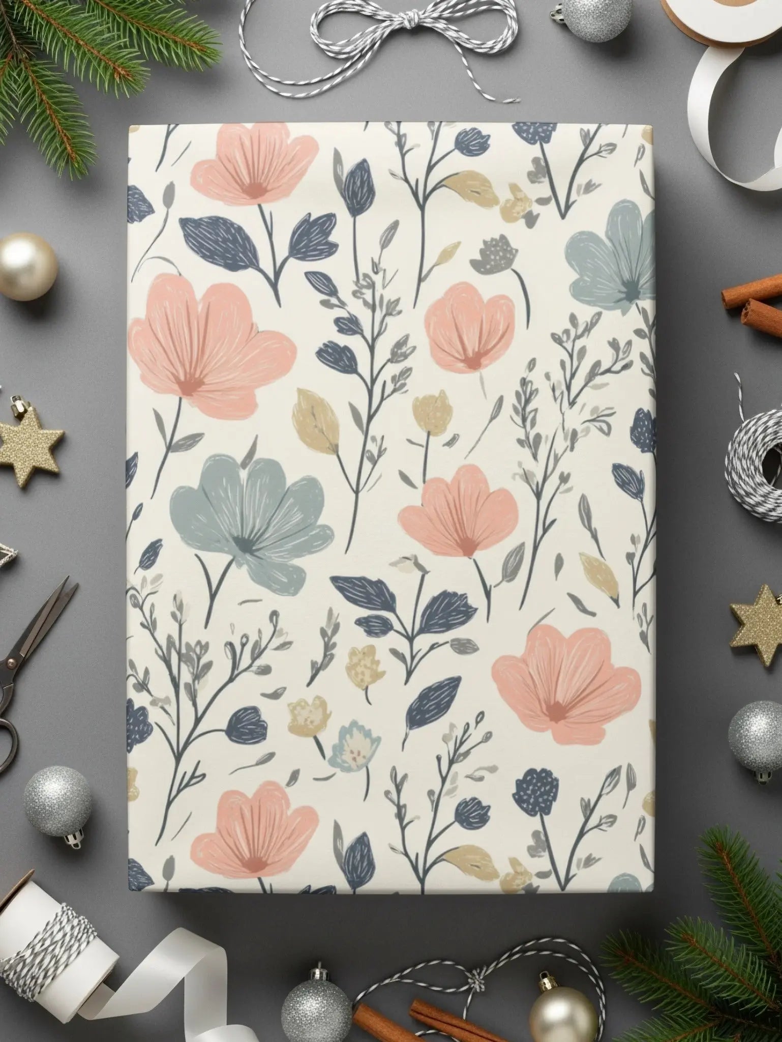 Ditsy Floral Digital Seamless Pattern, Pink and Blue Flowers, Commercial Use, Print on Demand, 12x12 JPEG, Cute Floral Fabric Design - Moore and Mountain