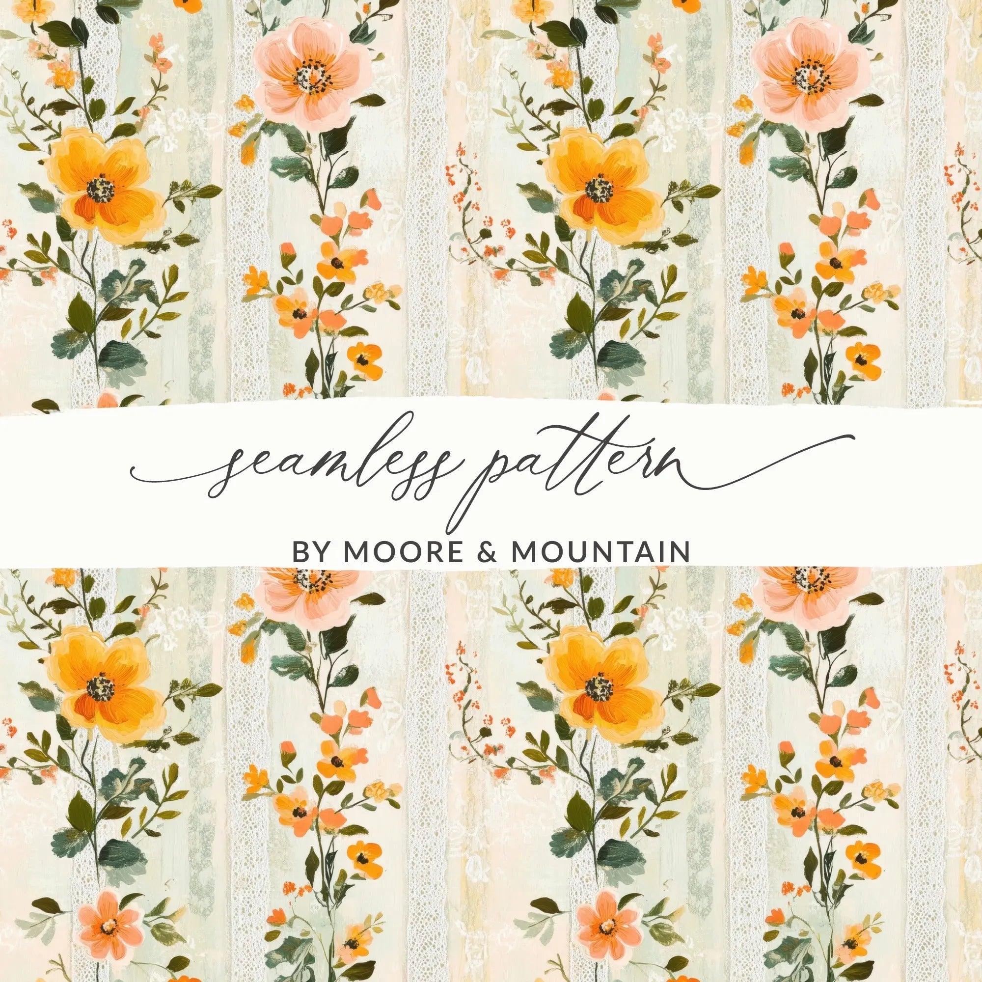 Ditsy Floral Lace Digital Paper, Seamless Flower Pattern, Watercolor Texture, Scrapbook Paper, Digital Download, Commercial Use - Moore and Mountain